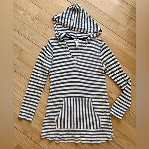 Sperry Navy and White Striped Hooded Swim Coverup Medium